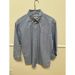 Roundtree & Yorke Gold Label Mens Blue Micro Check Non Iron Button Down Shirt L